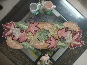 Handmade Vibrant Maplewood Leaves Beaded Table Runner,