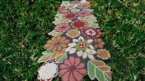 Handmade Wildflowers Pastel Theme Beaded Table Runner