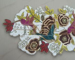 Handmade Birds Flowers Beaded Table Runner