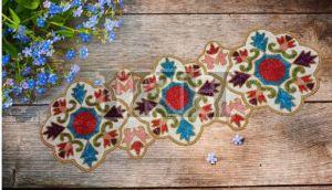 Handmade Colorful Floral Embroidered Beaded Art Table Runner