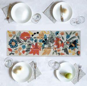 Handmade Multicolor Floral Beaded Table Runner