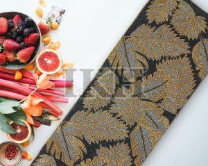 Handmade Palm Leaves Golden Black Beaded Table Runner