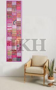 Handmade Vintage Pink Saree Patchwork Wall Hanging