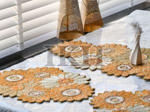 Handmade Yellow Floral Beaded Embroidery Table Runner with Placement