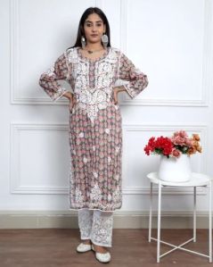 Mulmul Cotton Chikankari Kurti