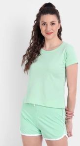 Plain Cotton Ladies T-Shirt And Shorts Night Dress