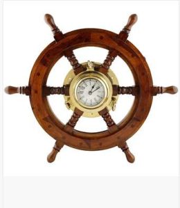 Brass Ship Wheel Porthole Clock