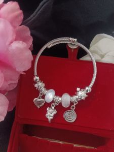 Ladies Silver White Stone Charms Bracelet