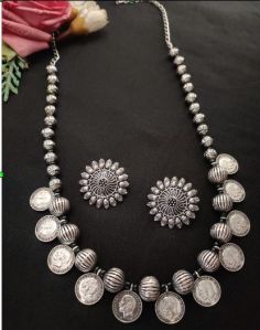 Silver Coin Necklace Set