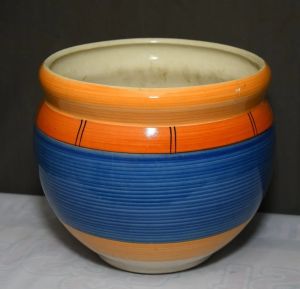 10 Inch Round Orange Blue Ceramic Pot