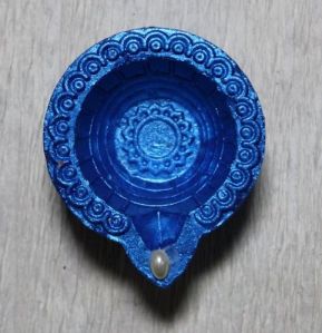4 Inch Blue Clay Decorative Diya