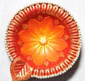 4 Inch Neon Orange Decorative Clay Diya