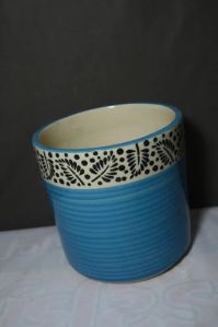 8 Inch Blue Ceramic Pot