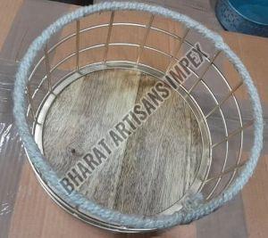 12Inch Wood and Stainless Steel Kitchen Basket