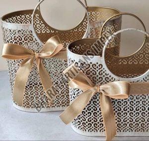 Golden and White Rectangular Basket