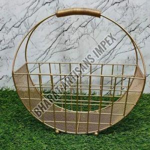 Golden Circular Iron Wire Mesh Cart Hamper Basket