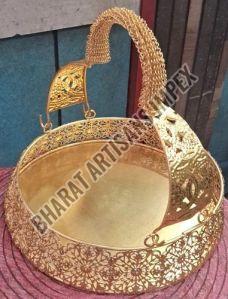 Round Gold Plated Alloy Metal Gift Basket