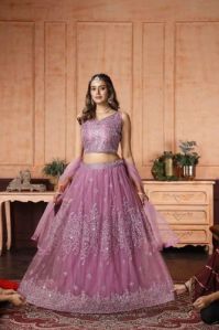 Hand Work Pink Party Wear Lehenga