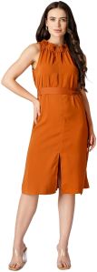 Ladies Burnt Sienna Belted Dress