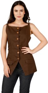 Ladies Cocoa Sculpted Linen Vest