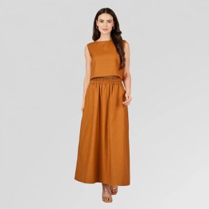 Ladies Rustic Earthy Linen Top And Skirt Set