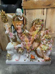 Multicolor Painted Marble Shiv Parivar Statue