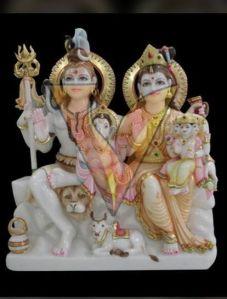 Multicolor Painted Marble Shiv Parivar Statue