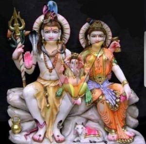 Multicolor Painted Marble Shiv Parivar Statue