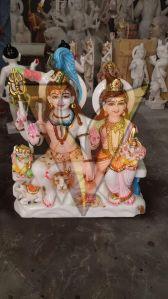 Multicolor Painted Marble Shiv Parivar Statue