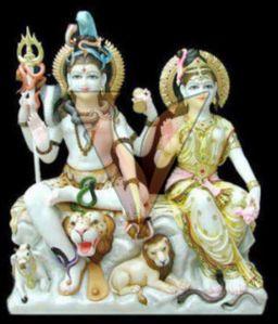 Multicolor Painted Marble Shiv Parivar Statue