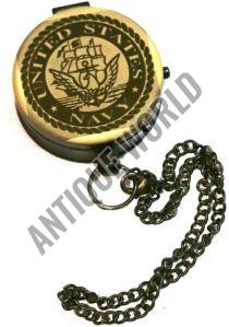 Antique Nautical Black Keychain Maritime Brass Compass With Leather Box