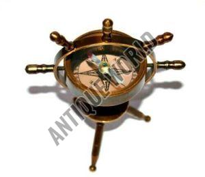 Antique Nautical Solid Brass Gimbal Compass with Tripod Stand