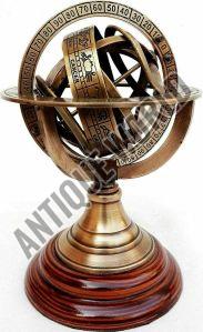 Astrolabe On Wood Base Maritime Nautical Brass Armillary Sphere