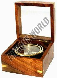 Gimbaled Compass Wooden Box with Glass Top