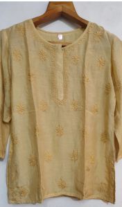 Chanderi Silk Chikankari Kurti