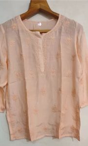 Chanderi Silk Chikankari Kurti