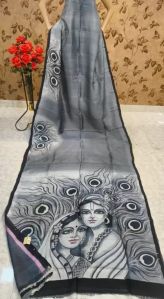 Hand Painted Murshidabad Pure Silk Saree