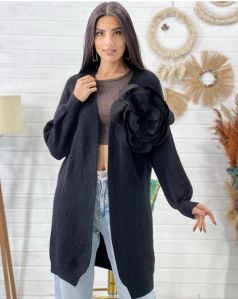 Ladies Black Fancy Long Coat