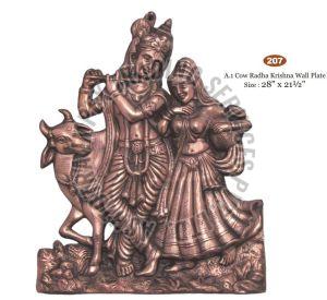 Brass Cow Radha Krishna Wall Hanging