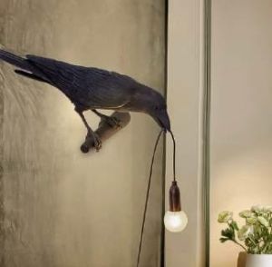 Crow Bird Table Lamp with Vintage Edison Bulb