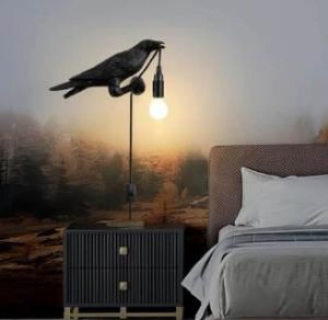 Crow Bird Table Lamp with Vintage Edison Bulb