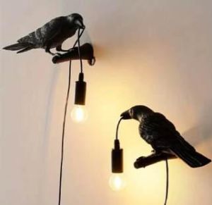 Crow Bird Table Lamp with Vintage Edison Bulb