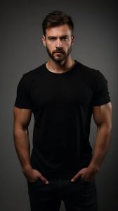 Mens Premium Polyester Black Round Neck T-Shirts