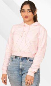 Ladies Crop Pink Cotton Hoodies