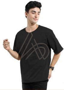 Mens Cotton Oversized Black Round Neck T-Shirts