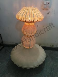 Rattan Cane and Fabric Hanging Lamp