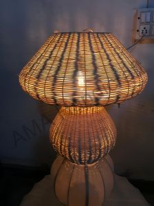 Rattan Cane and Fabric Hanging Lamp