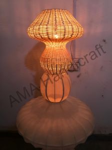 Rattan Cane and Fabric Hanging Lamp