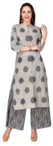 Ladies Cotton Printed Kurti Palazzo Set