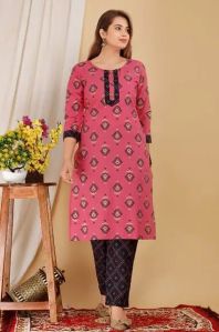 Ladies Fancy Cotton Kurti Pant Set